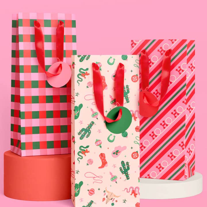 xo, Fetti - Wholesale Wine Gift Bag - HO-down Wine Gift Bag Set - 9 wine gift bags, western christmas