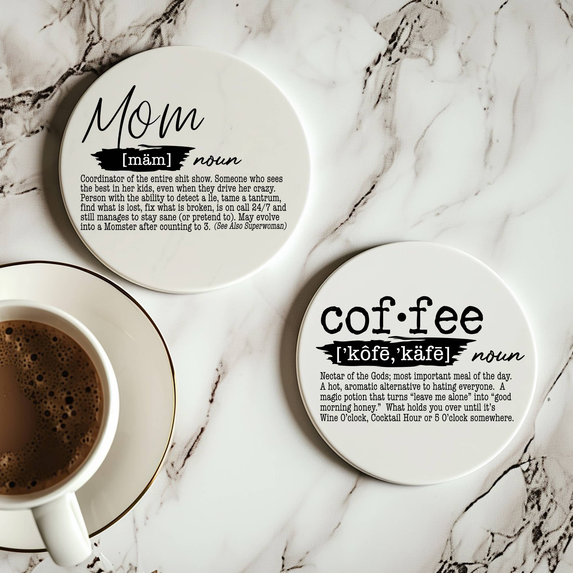 Gia Roma - Wholesale Onderzetters - Unieke cadeaus voor hem + haar grappige, keramische onderzetter humorsets8