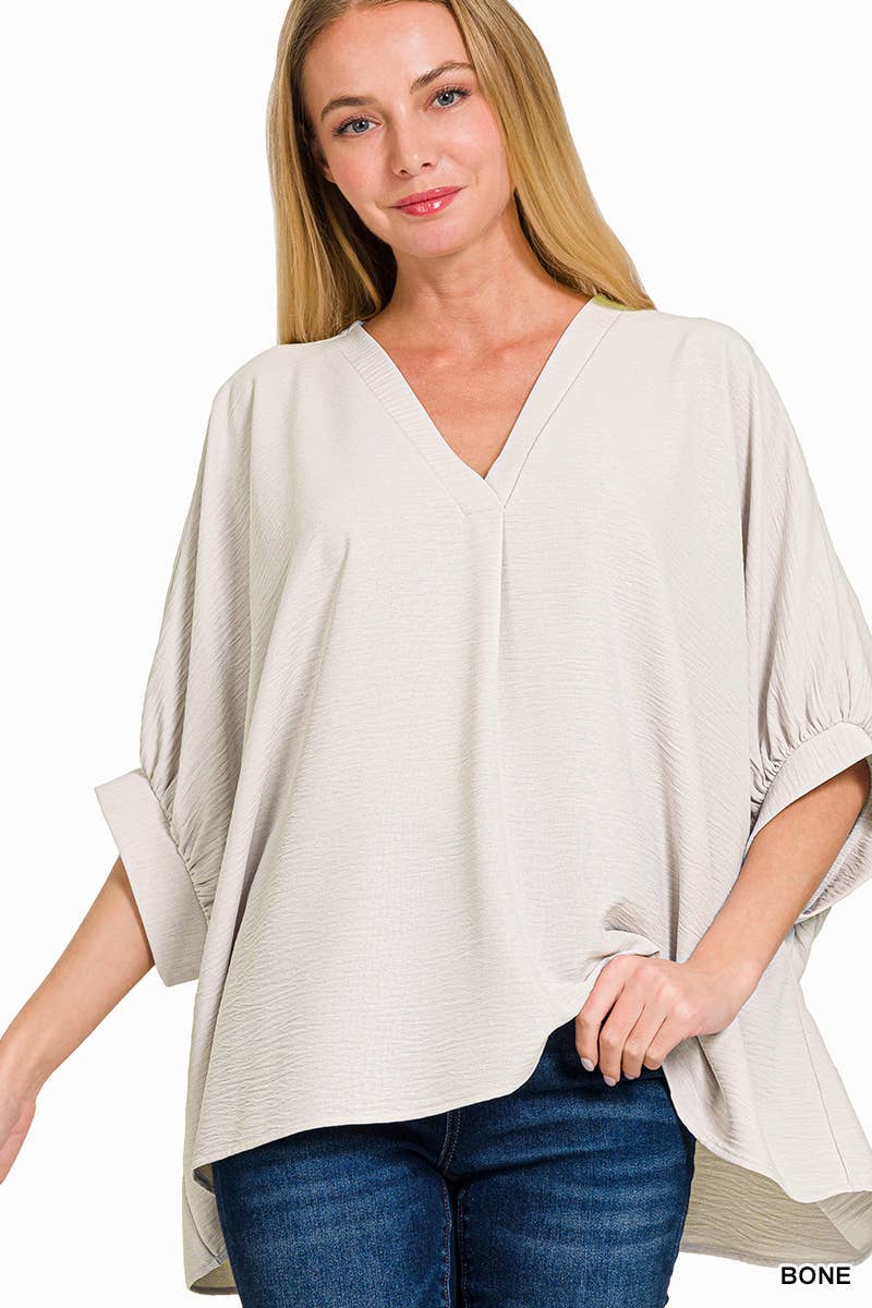 Vanilla Monkey – Engroshandel Bluse - Dame – Vævet Airflow V-hals Puffetrøje med halve ærmer3