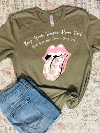 Tongue From Evil Graphic T-Shirt for wholesale by Sweet Southern Wholesale