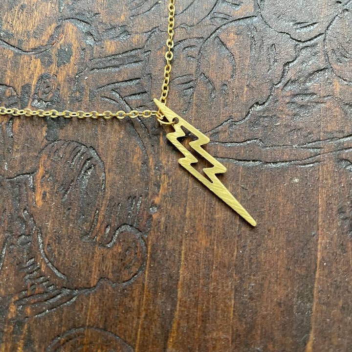 Brass Lightening Bolt Pendant Necklace, Lightening Charm for wholesale by Red Shed Designs