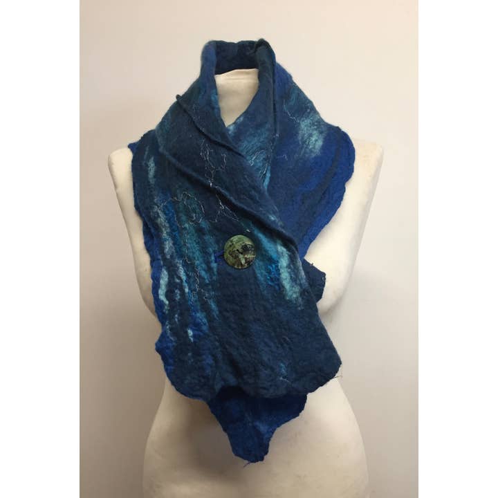 Elfn - Vendita all'ingrosso Sciarpa - Donna - Sciarpa in lana di feltro blu, sciarpa fatta a mano in feltro Nuno