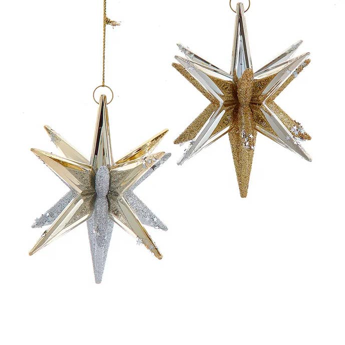 3.8" Metal Gold/Silver Starburst W/Glitter 2 Assorted for wholesale by Kurt S. Adler, Inc.