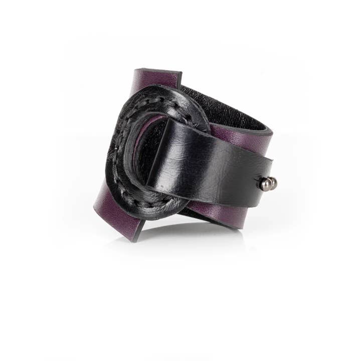 Black & Deep Plum Leather Wrap Bracelet Sculpted Ring for wholesale by The Dark