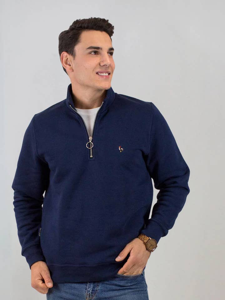 Half-zip marine sweater voor wholesale door Patadegayo