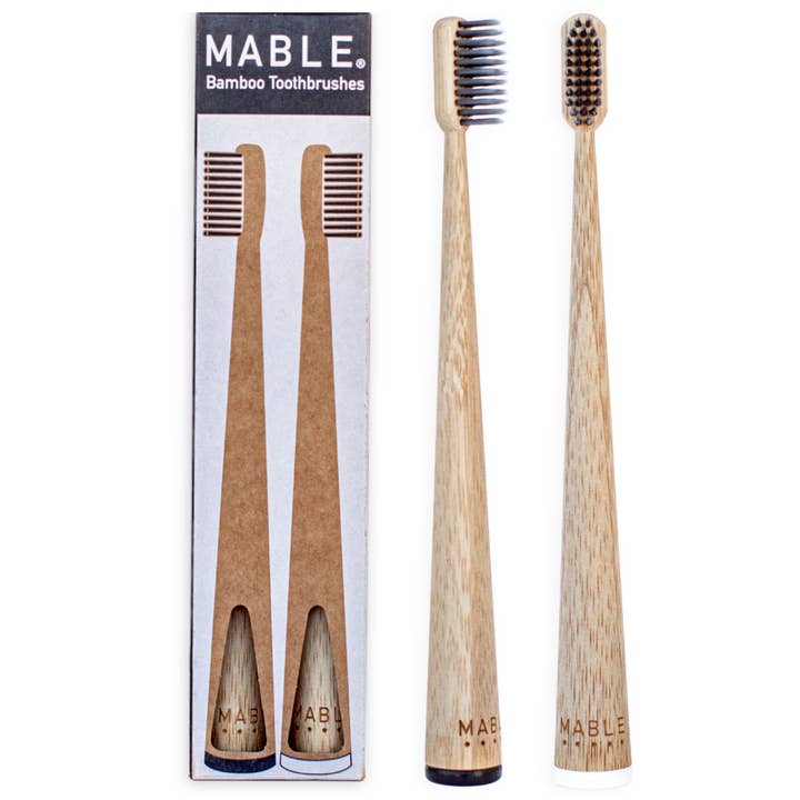 Bamboo Toothbrush, by MABLE - Two Pack - Charcoal Bristles for wholesale by MABLE