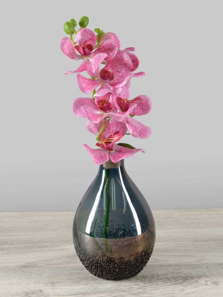 6in Tall Suenos Artisan Speckled Smoke Luster Glass Vase
for wholesale by Jamali Garden