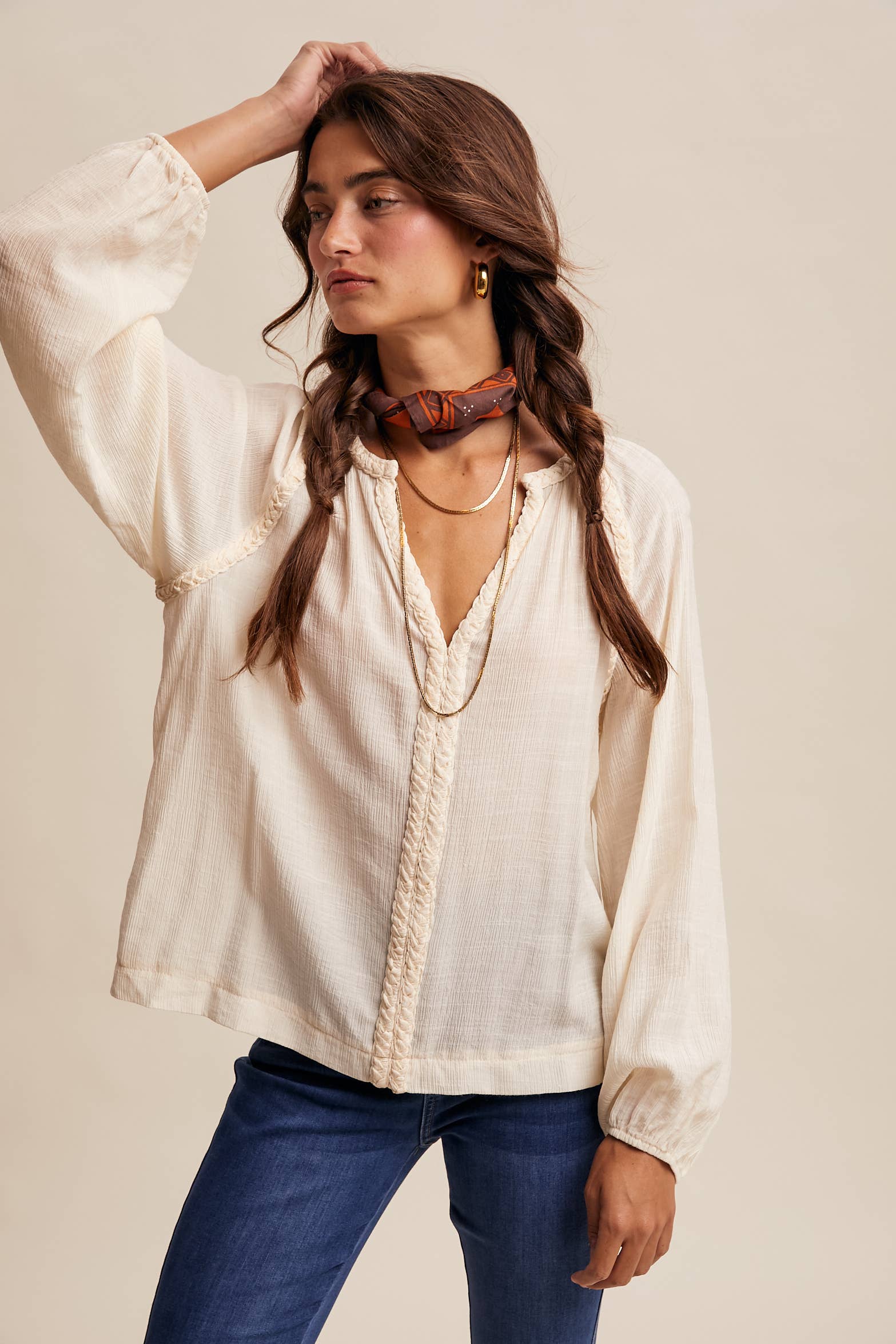 Listicle - Wholesale Blouse - Women's - Braided Trim Peasant Blouse LT14471