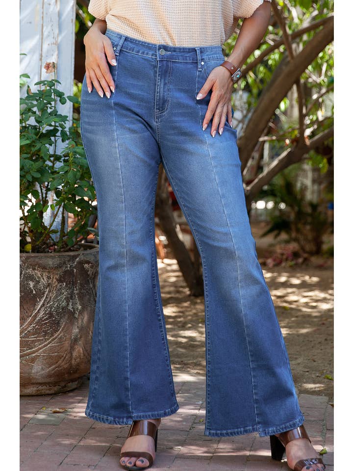 Blue Women's Plus Size High Waist Flare Jeans for wholesale on Faire