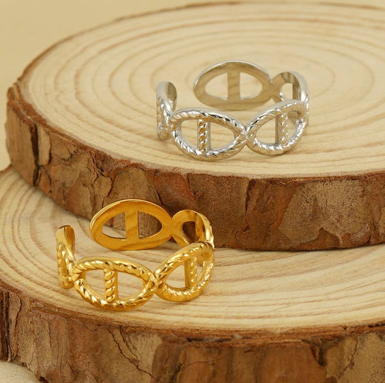 Lily Clothing - Wholesale Band/Stacked Ring - TITANIUM CUTOUT ADJUSTABLE STAINLESS STEEL RING3