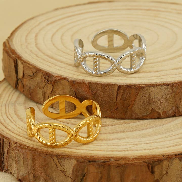 Lily Clothing - Wholesale Band/Stacked Ring - TITANIUM CUTOUT ADJUSTABLE STAINLESS STEEL RING3