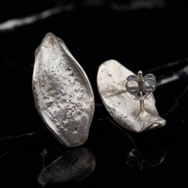 Echo Earrings – Matte Sterling Silver Sculptural Studs for wholesale by YuuJewels