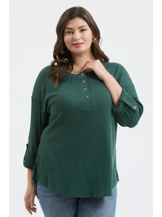 Blu Pepper - Wholesale Knit Top - Women's - PLUS 3/4 TAB SLEEVE HENLEY KNIT TOP9