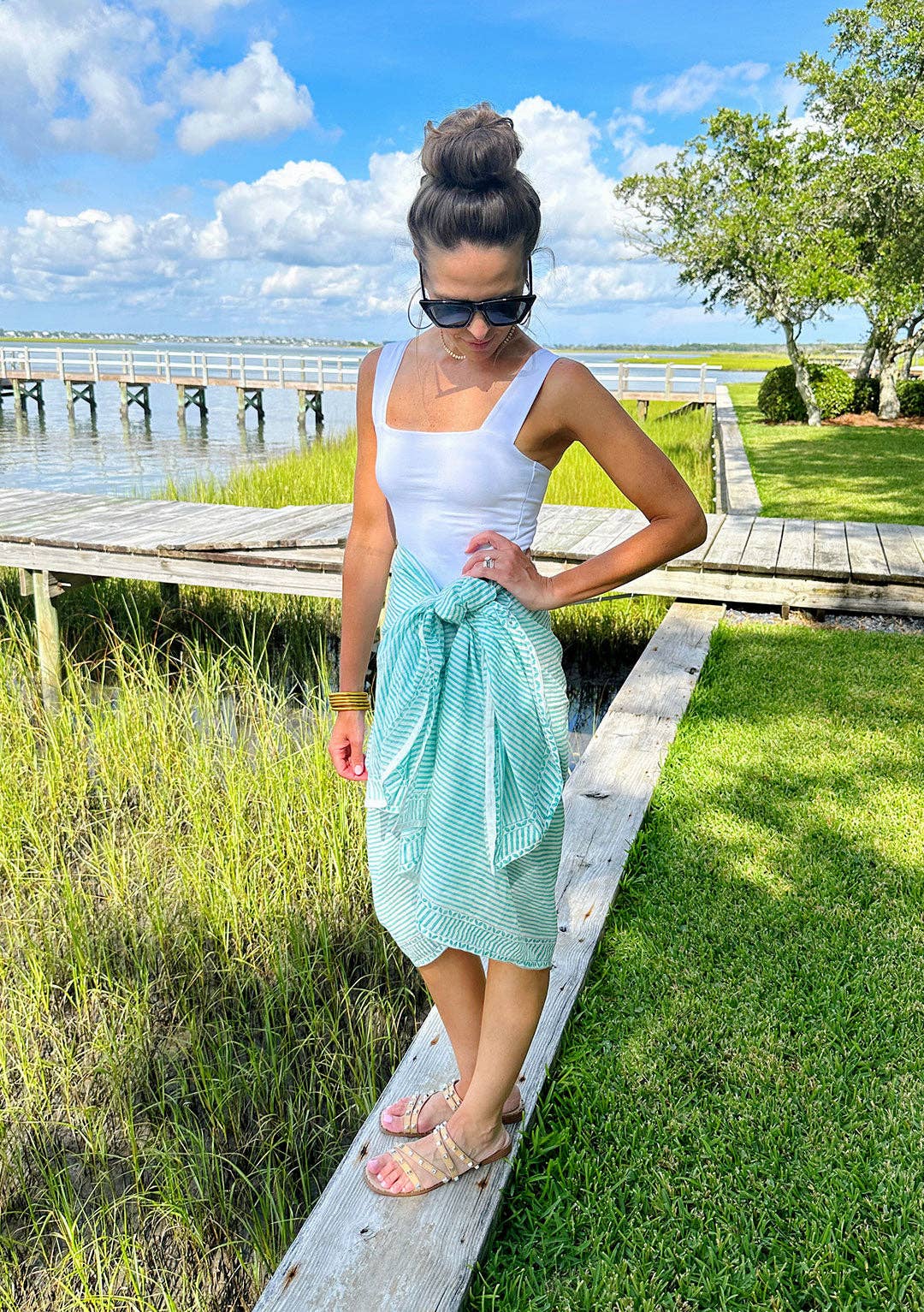 Christina Dickson Home - Wholesale Swim Cover Up - Women's - Positano Stripe Pareo in Sea Green2