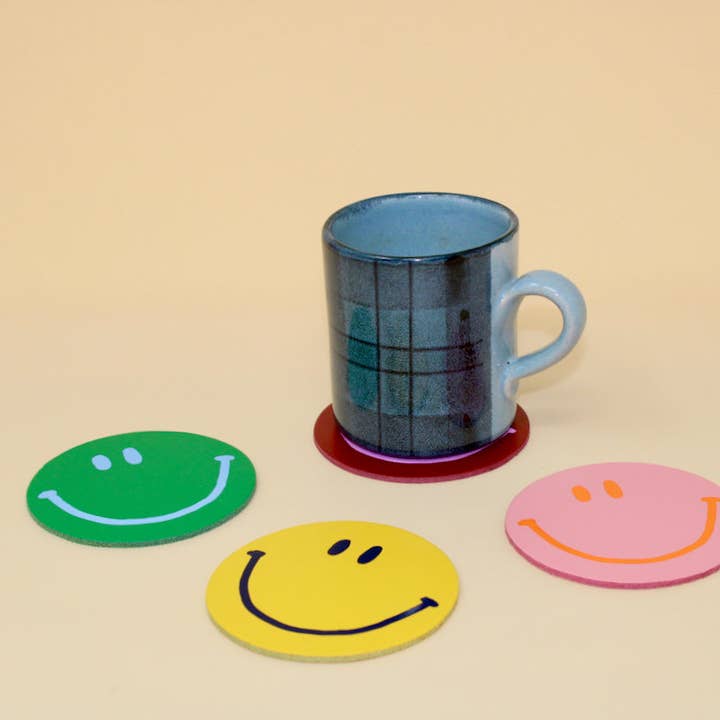Happy Face Coasters - Set of 4 for wholesale by Ark Colour Design