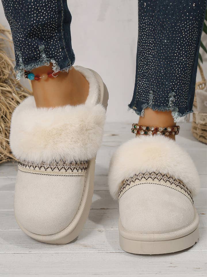 Lovesoft - Wholesale Slippers - Women's - Faux Suede Plush Trim Ethnic Mule Slippers7