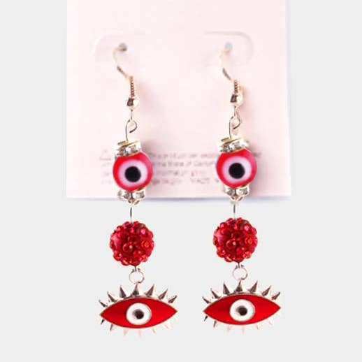 12 PAAR - Evil Eye Shamballa Ball hangende oorbellen voor wholesale door Sensibling Corp.