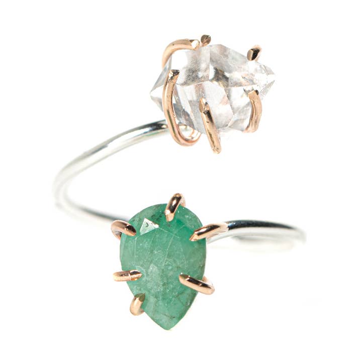 14 K guld fyldt smaragd og Herkimer Diamond Infinity Ring for engroshandel hos Made Designs