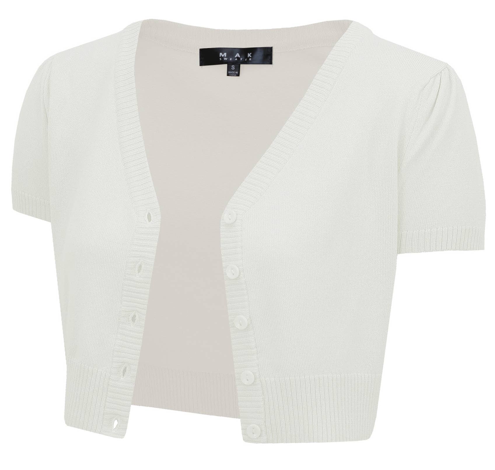 Mak - Vente Cardigan – femme - Cardigan boléro court à manches courtes bouffantes et col en V HB213720