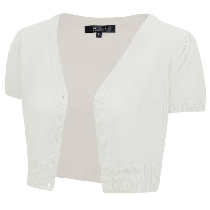 Mak - Vente Cardigan – femme - Cardigan boléro court à manches courtes bouffantes et col en V HB213720