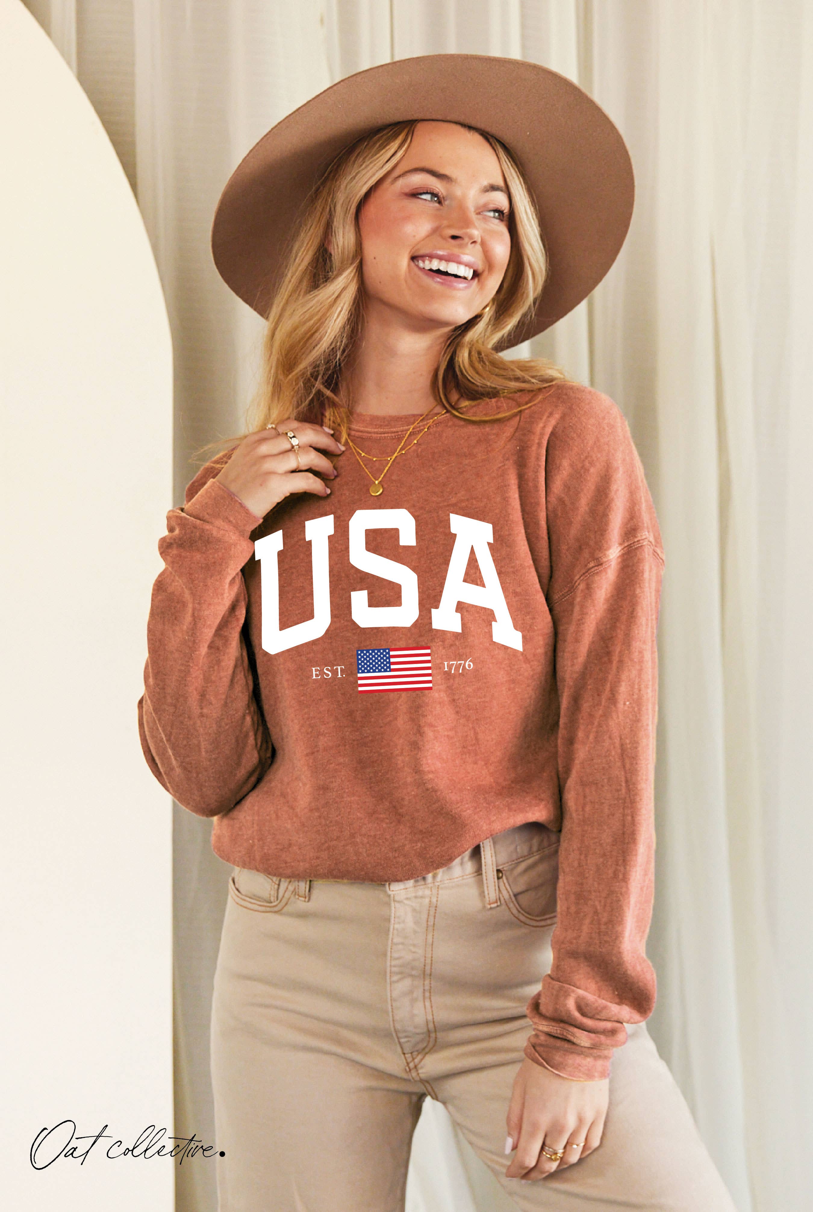 OAT COLLECTIVE - Wholesale Graphic Sweatshirt - Women's - USA EST.1776 Mineral Graphic Sweatshirt7