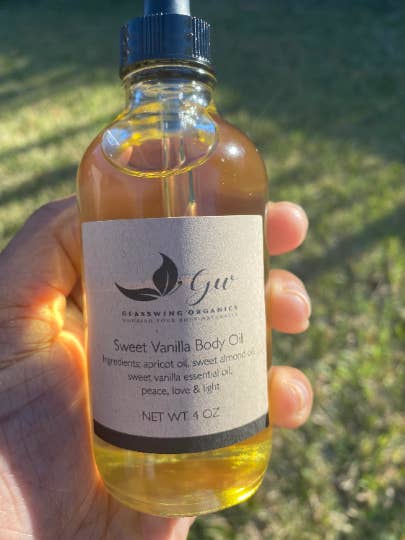 Sweet Vanilla Body Oil for wholesale by GlassWing Organics