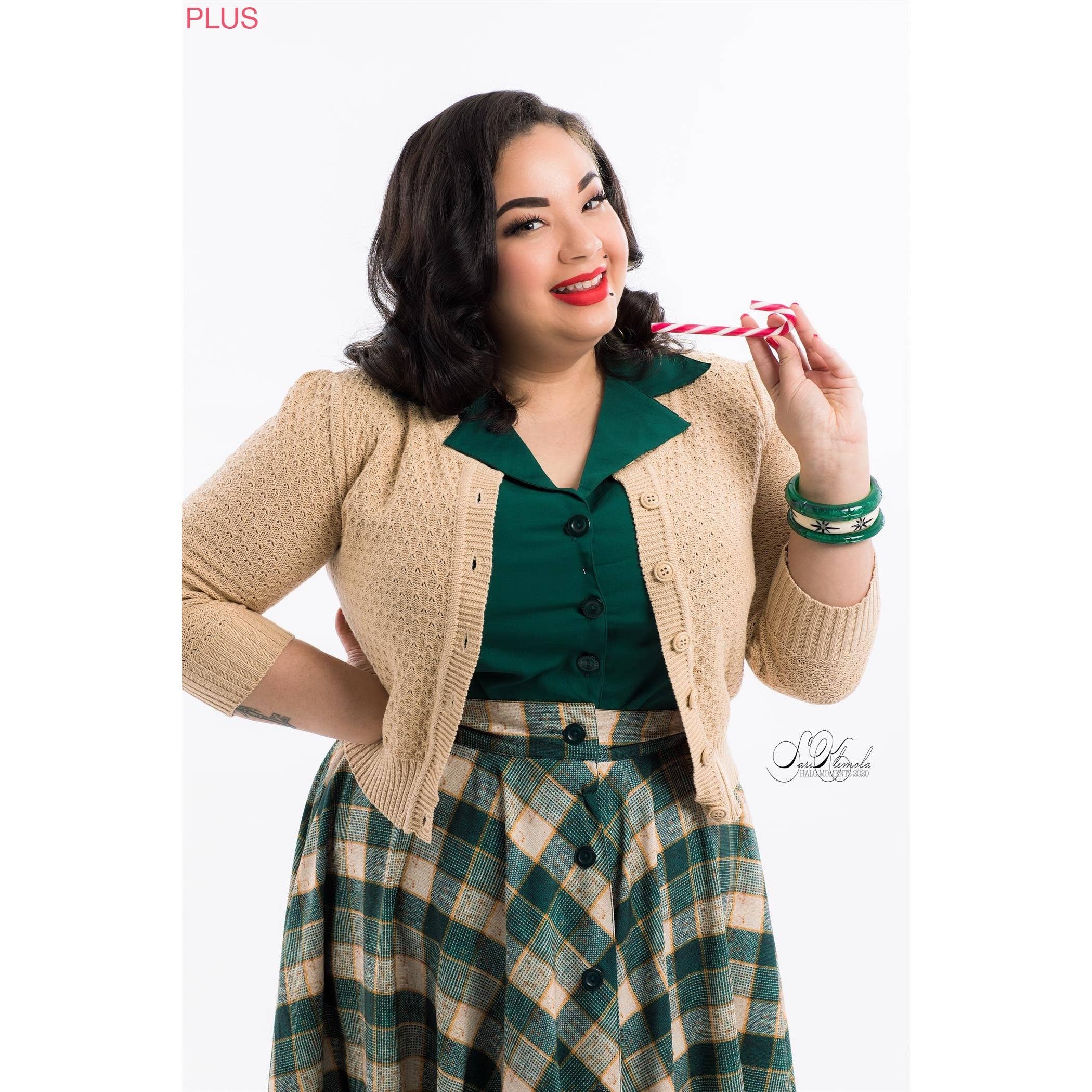 Mak - Vendita all'ingrosso Cardigan - Donna - Maglione cardigan plus size lavorato a maglia girocollo con maniche a 3/4 MK3514PL82