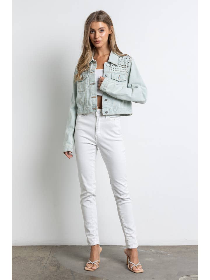 KIWI - Wholesale Denim Jacket - Women's - IJ2187 Embellished Denim Jacket
