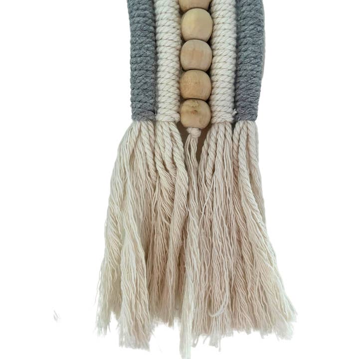 Natural Storm Grey and Neutral Beige Boho Macrame Rainbow for wholesale by Maison Sunny