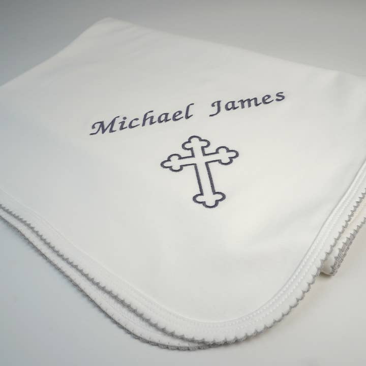 Pima Cotton Christening Blanket - Embroidered Cross for wholesale by MARCELA
