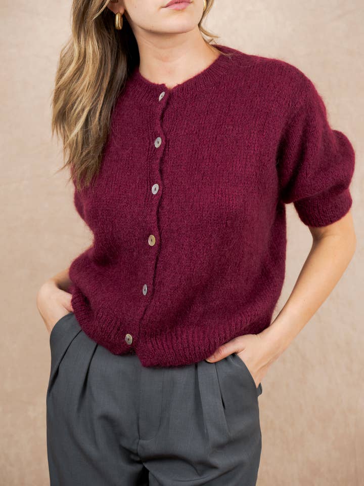 NAÏS PARIS - Wholesale Cardigan - Women's - Round neck buttoned cardigan with short sleeves in mohair and wool6