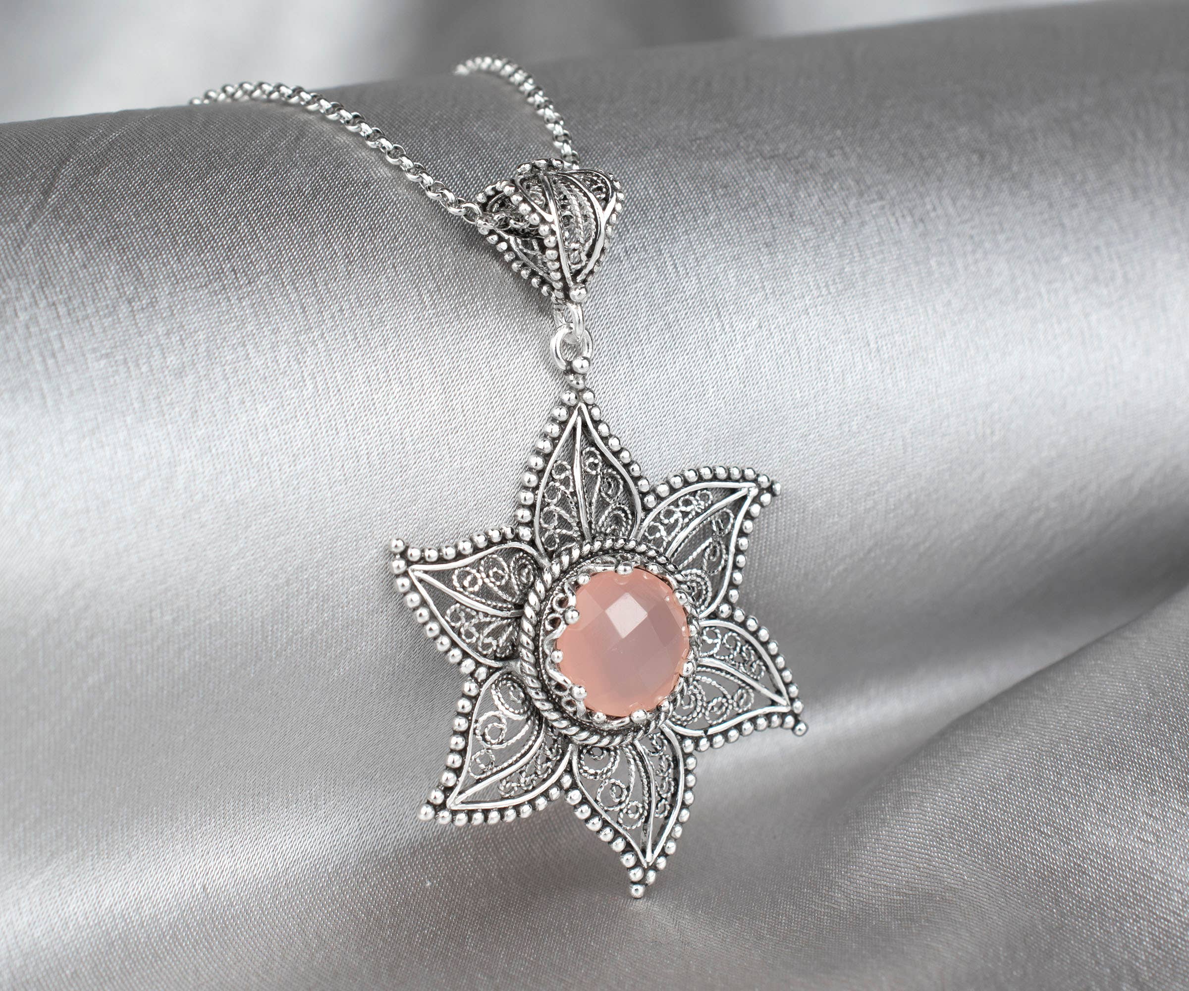Filigranist Jewelry - Wholesale Pendant/Charm Necklace - Sterling Silver  Pink Chalcedony Pendant Necklace7