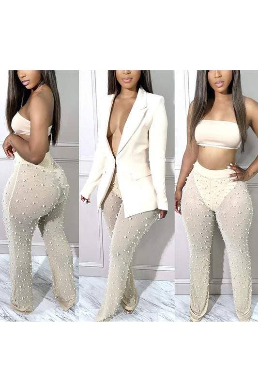 Queen Fashion - Venta al por mayor Conjuntos de top y falda - Mujer - blazer blanco a la moda con pantalones transparentes8