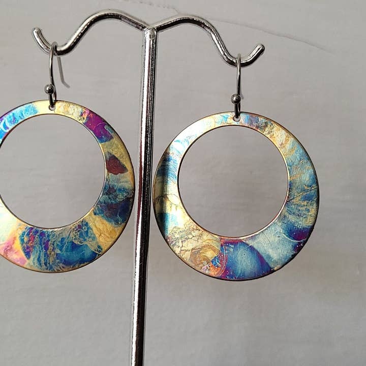 Copper Hoop Earrings Flame Painted Gypsy Style for wholesale by Bella Accessories