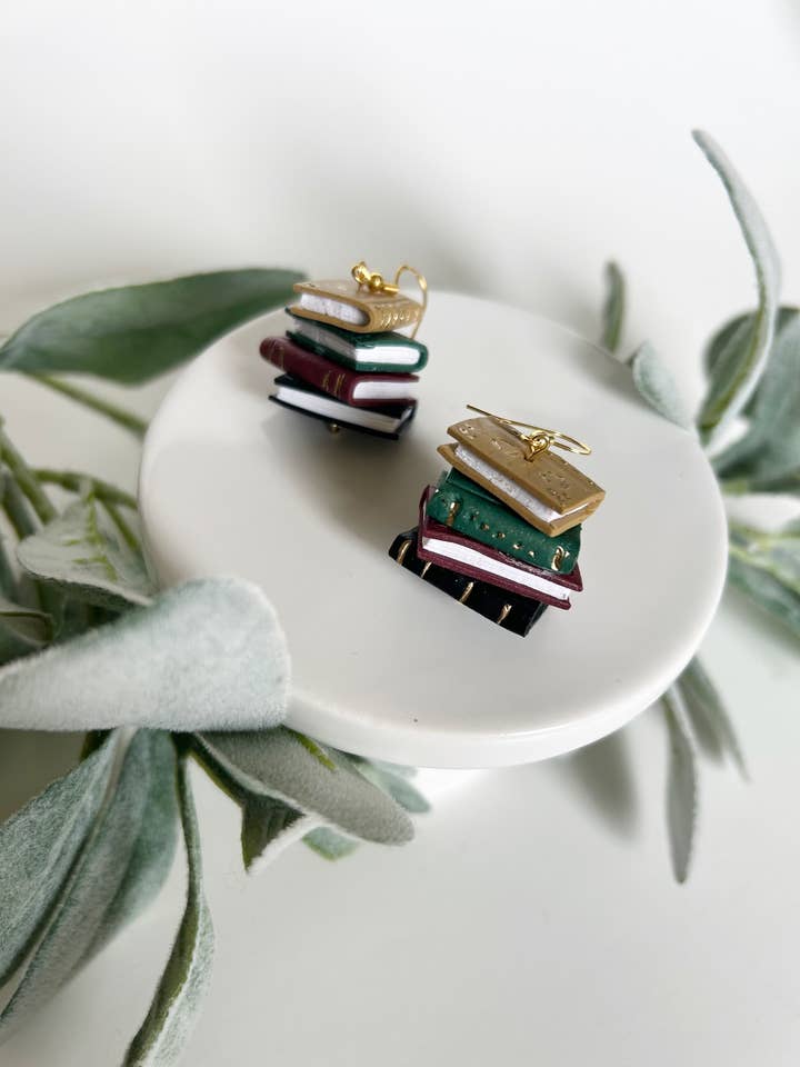 Stacked book earring for wholesale by Anchored Clay Designs