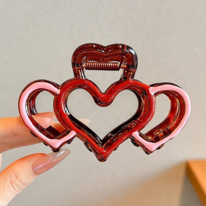 Bonbon Pince à cheveux en acrylique en forme de cœur de la Saint-Valentin à contraste de couleurs en vente sur Faire2