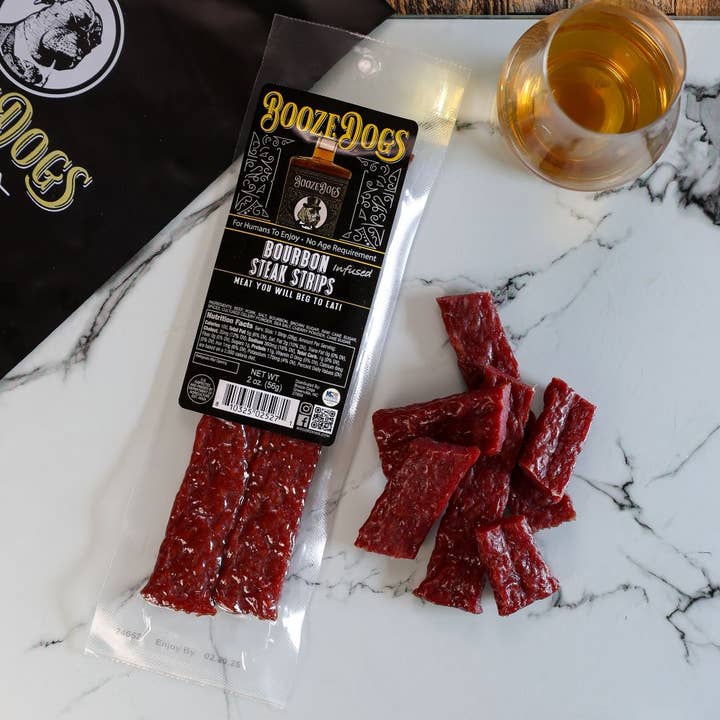 Booze Dogs - Wholesale Jerky - Bourbon Jerky Style Steak Strips - Snack Size