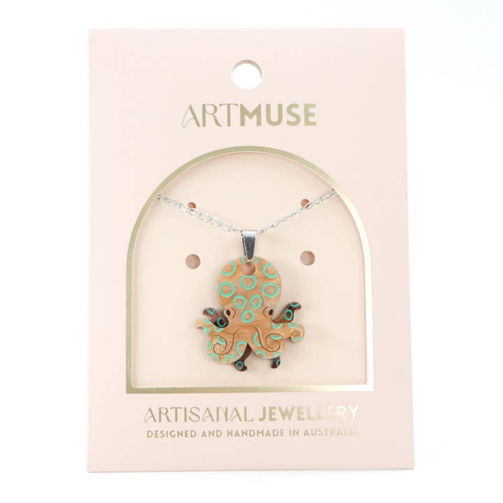 Colgante de Collar de Pulpo de Anillos Azules para venta al por mayor de Wood With Words