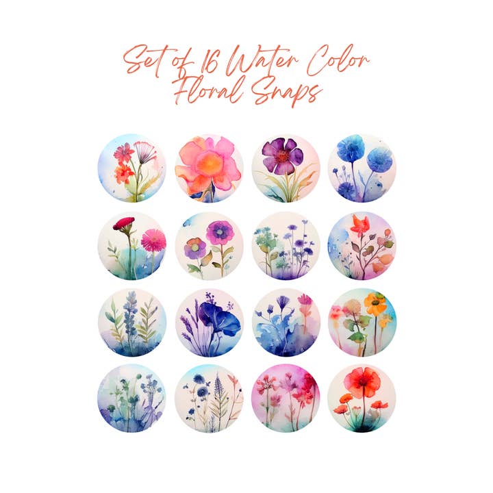 Bottoni automatici floreali ad acquerello, set di 16 bottoni automatici, pressati a mano o in vetro per la vendita all'ingrosso da parte di Say It in A Snap Jewelry