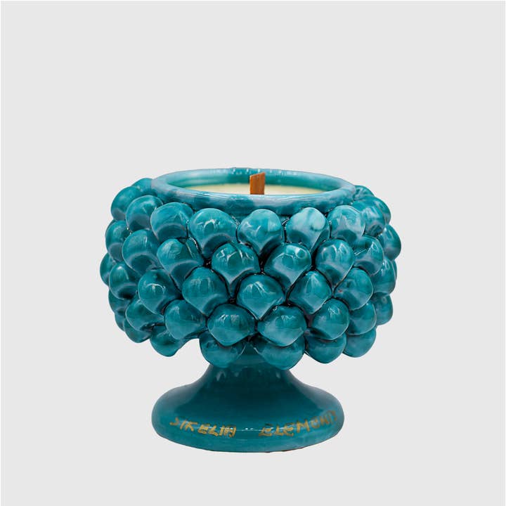 Sikelia Parfums - Wholesale Jar/Filled Candle - TRISKELE HALF PINE CONE SCENTED CANDLE IN SICILIAN CERAMIC1