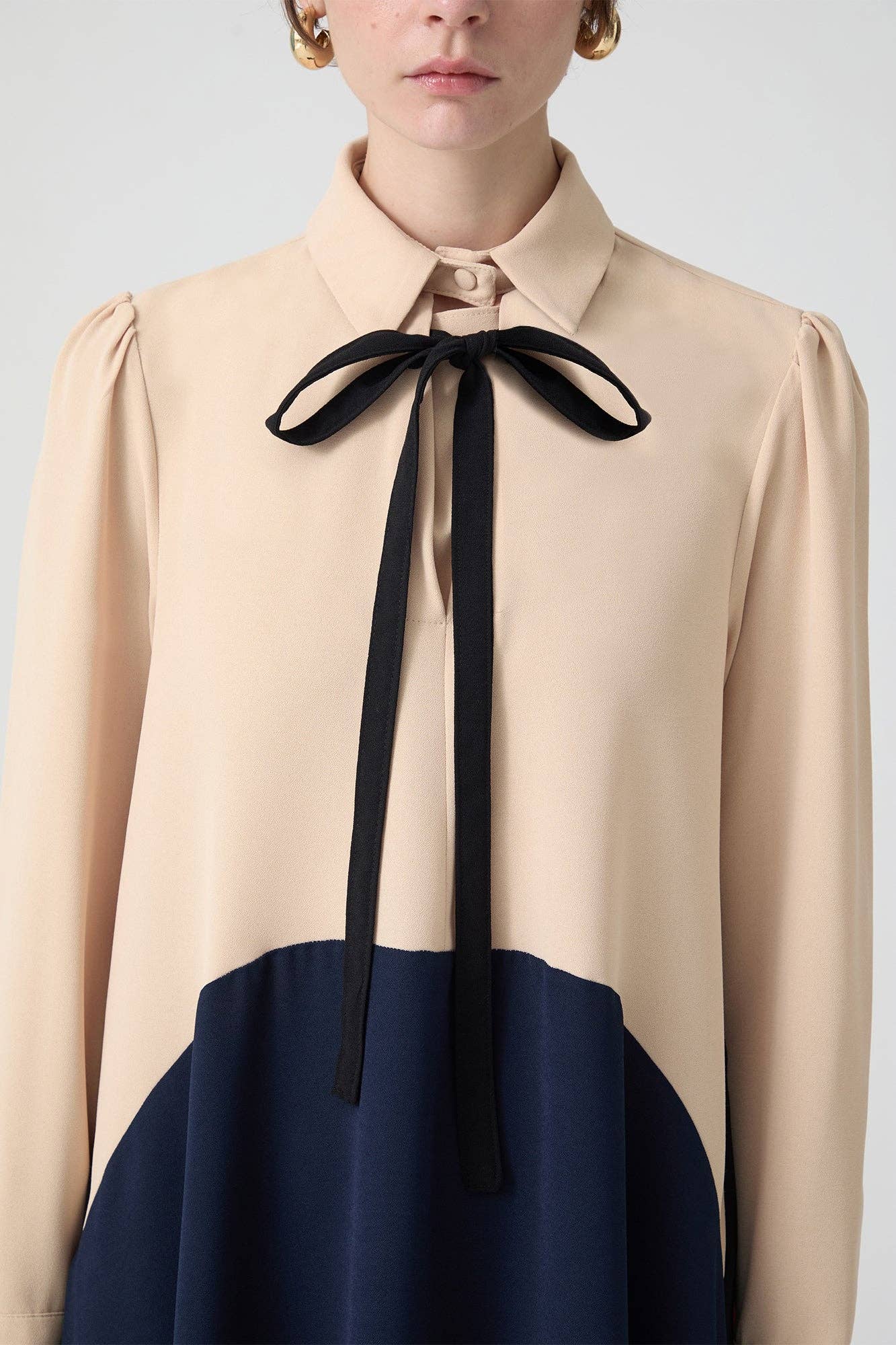 Navy Blue CREPE TIE NECK MAXI DRESS - MODEST COLORBLOCK ELEGANCE for wholesale on Faire3