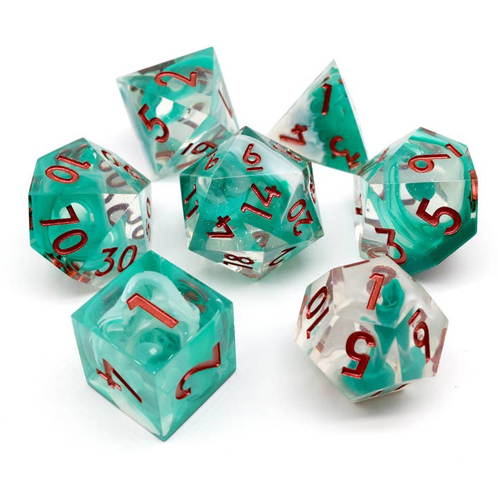 Spectral Coil | Sharp Edge Dice | 7-Polyhedral Set for wholesale by Tabletop Dominion Limited