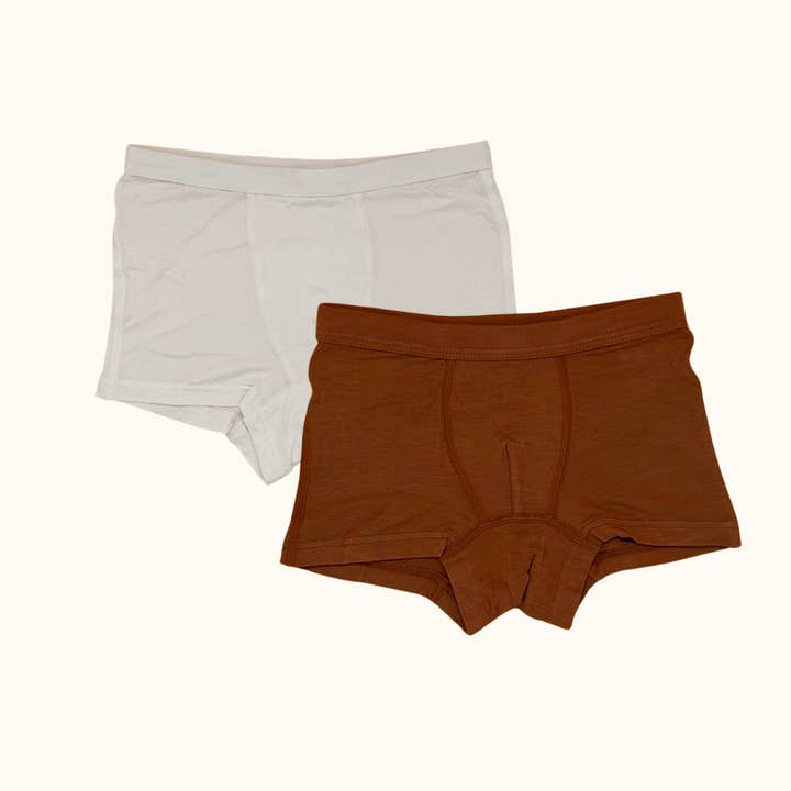 2 Pack Boxer Briefs - White/Brown Terry for wholesale by Just Peachy