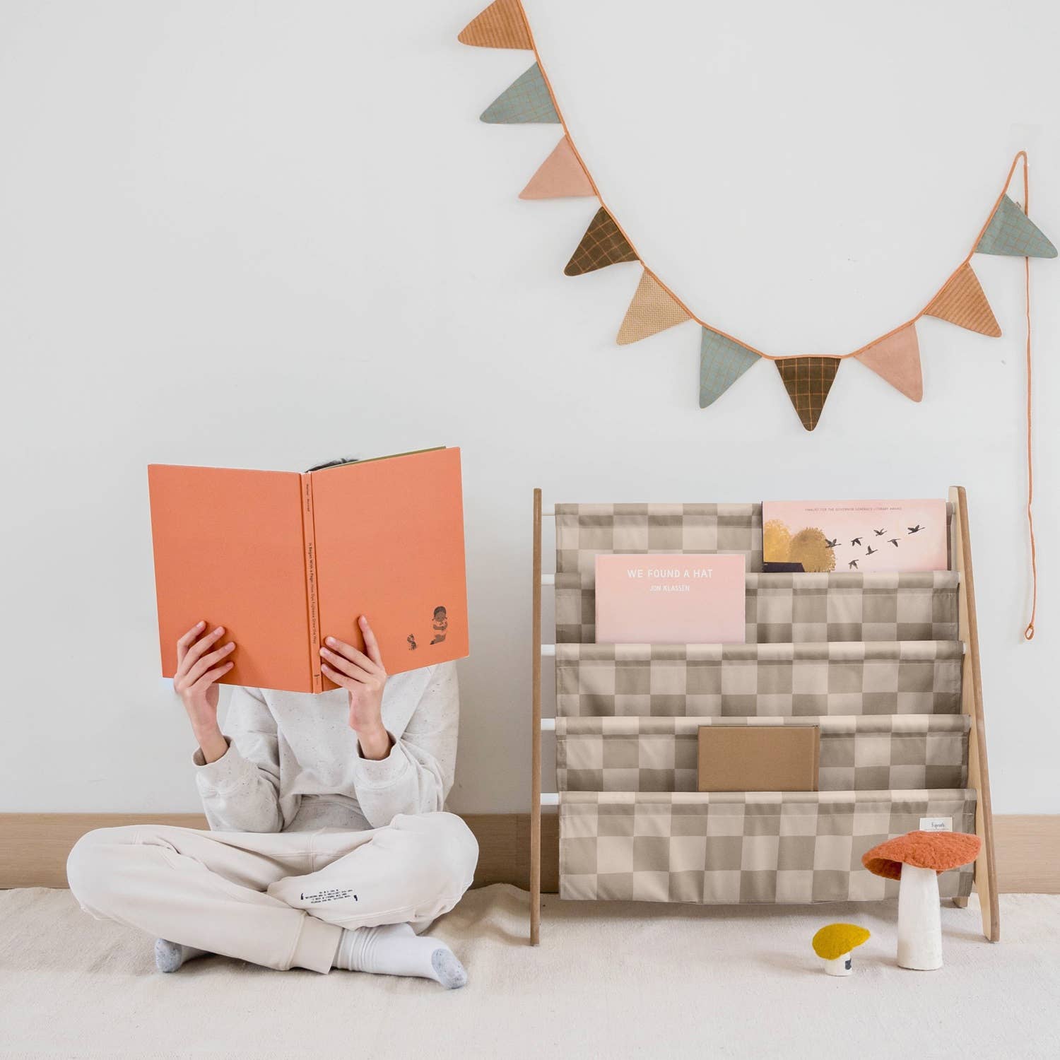 3 Sprouts - Vente Bibliothèques - Bibliothèque pour enfants avec tissu recyclé - Motif damier4