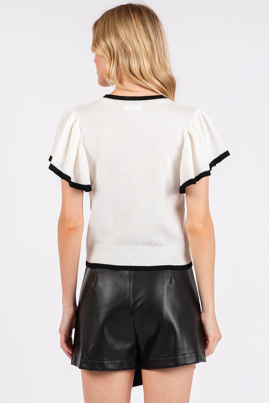 mittoshop - Wholesale Knit Top - Women's - SWEATER KNIT RUFFLE SLEEVE CONTRAST CROP TOP22