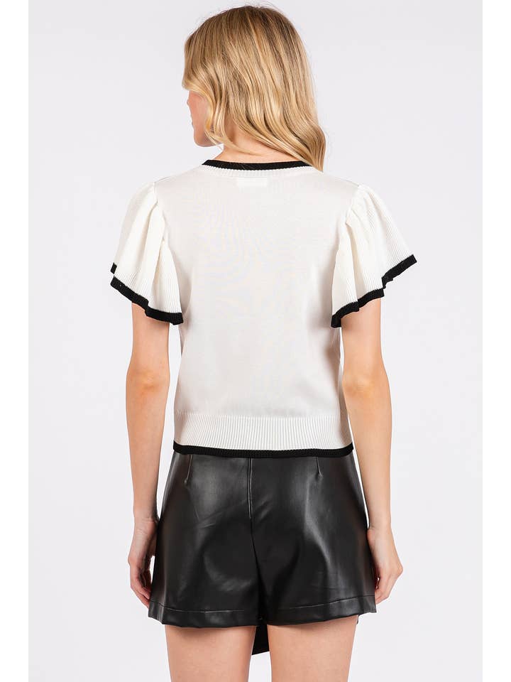 mittoshop - Wholesale Knit Top - Women's - SWEATER KNIT RUFFLE SLEEVE CONTRAST CROP TOP22