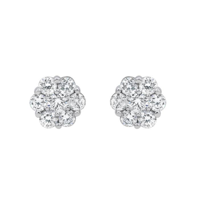 Meadow 14K White Gold Cluster Lab Grown Diamond Unisex Earrings - 0.75 Cts for wholesale by LuvMyJewelry (LMJ)