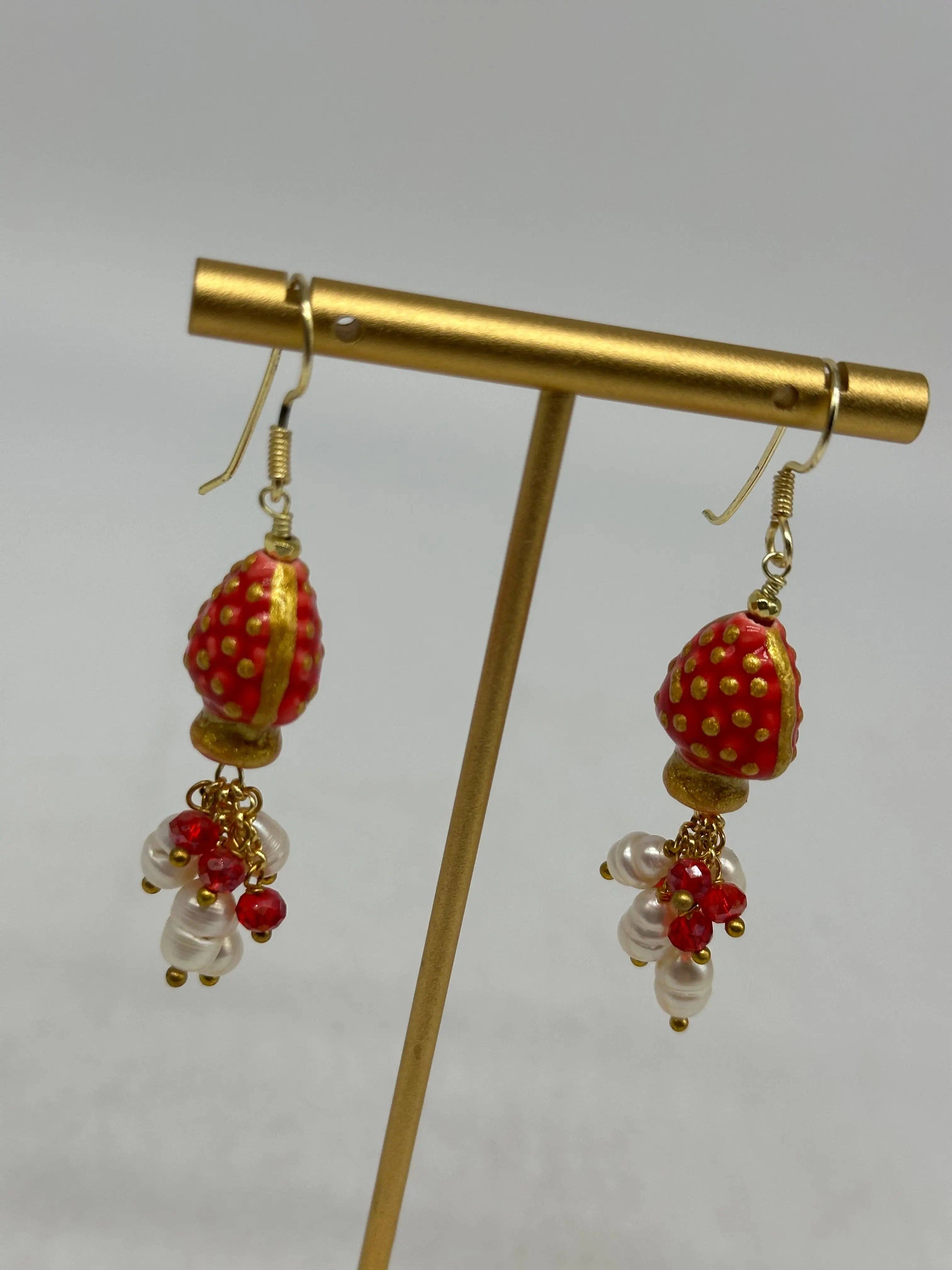 DD Ceramiche Siciliane – wholesale Dangle earrings – Pigna Rosso Ceramica di Caltagirone Handmade Earrings, stones and pearls2