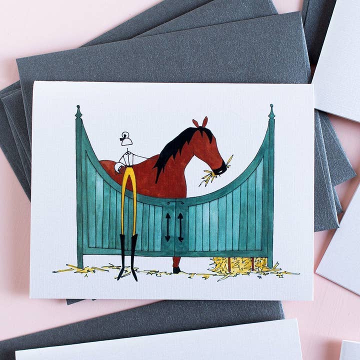 "IN THE STABLES" BLANK CARD for wholesale by LO in LONDON®