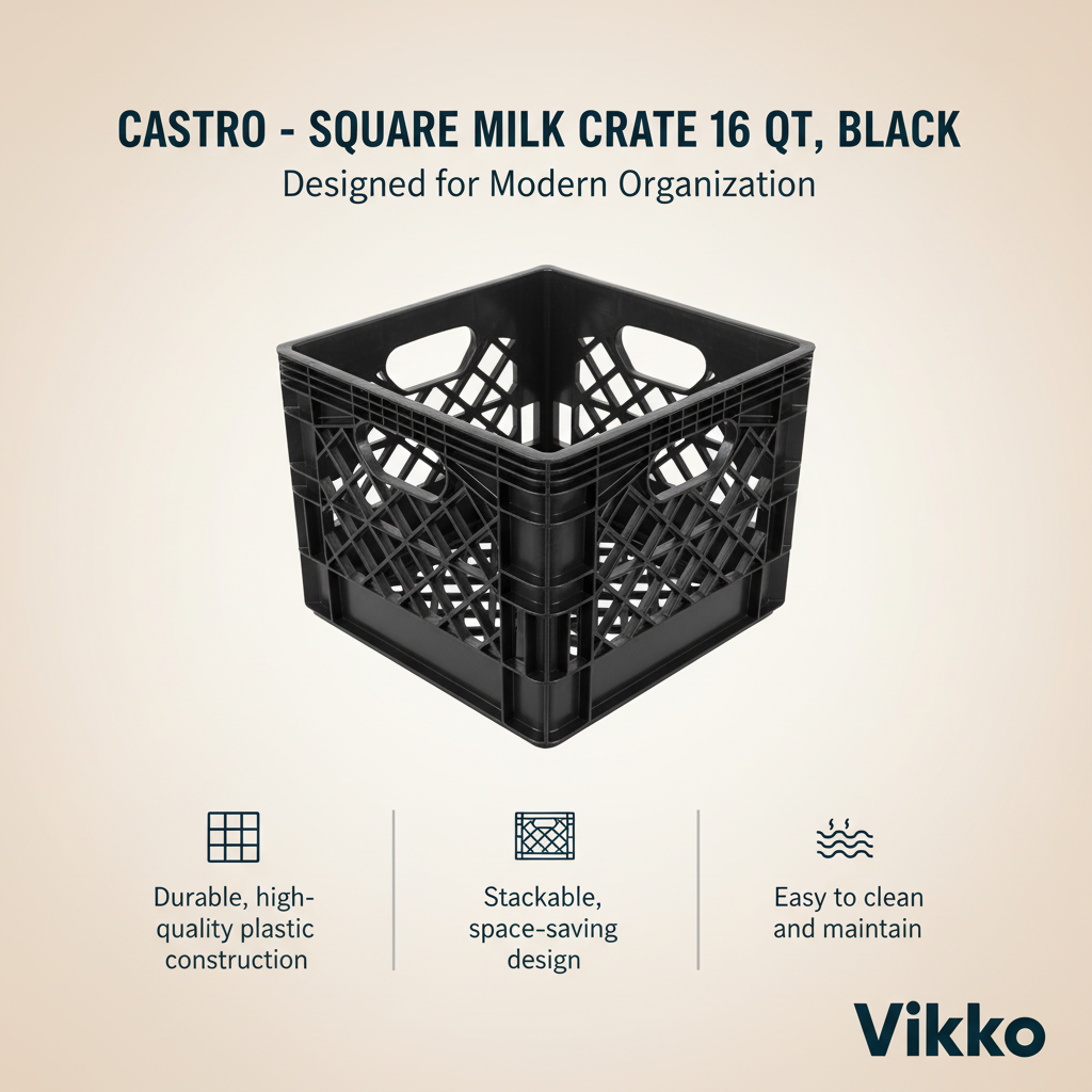 Kadra Kitchenware - Wholesale Milk/Juice Bottle - Castro - Square Milk Crate 16 qt, Black3